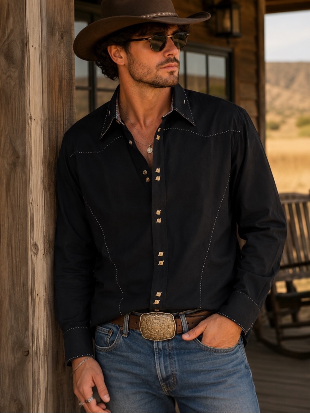 Bogosse Black Button-Up Western Shirt Men’s XL 100% Cotton Country Rockabilly